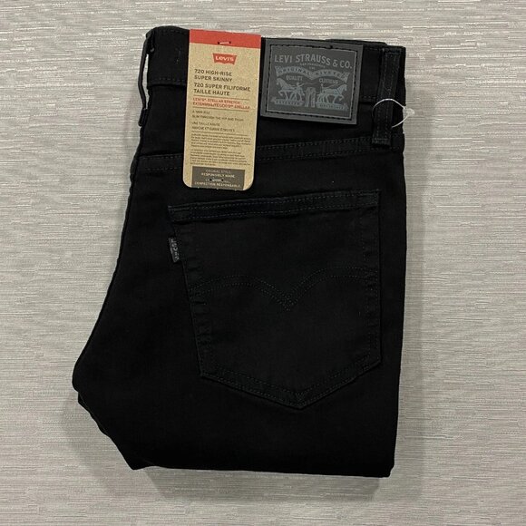 Levi's 720 Jeans Womens 30 x 28 Black Denim High Rise Super Skinny Stretch - Picture 1 of 14